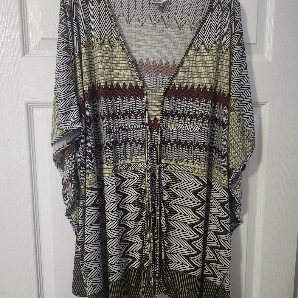 Worthington Gray and White Tunic with Tie Front
